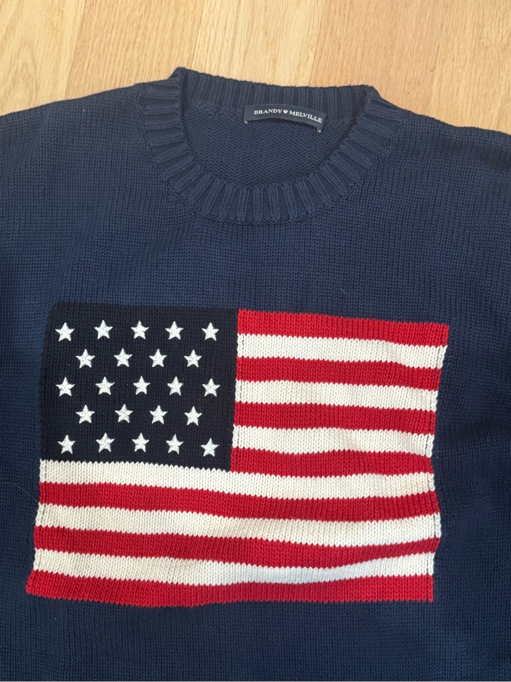 Brandy Melville Navy Knit American Flag  Crewneck Sweater